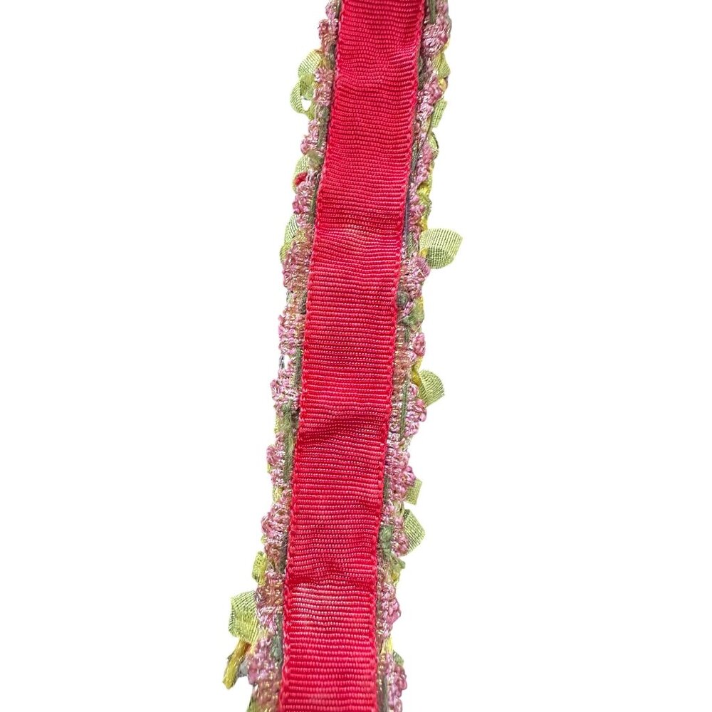 Vintage Beaded Bracelet With Brass Clasp Pink & Green Glass Beads Ribbon Details - Picture 8 of 10